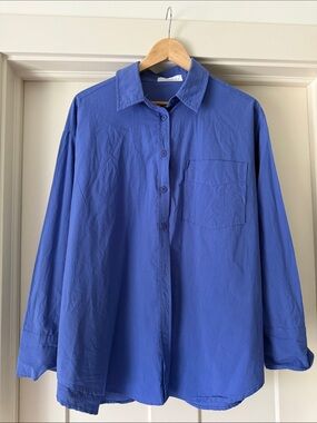 Oversized Button-Up Shirt in Royal Blue